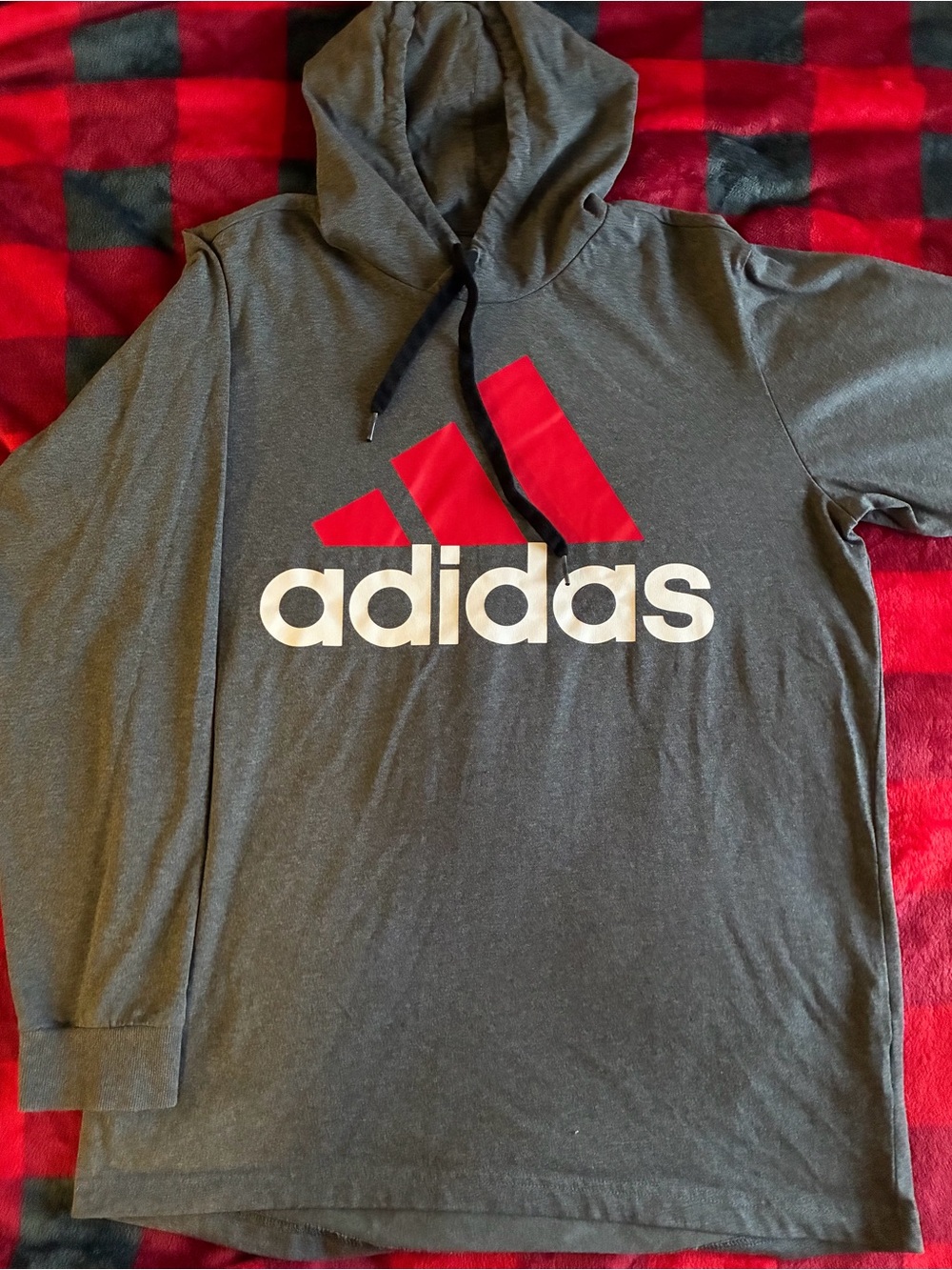 adidas Gray Hoodie with Red Trefoil-Inspired Logo